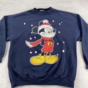 Vintage Mickey Mouse Snow Sweatshirt Mens Medium Disney Christmas Cartoon 90s